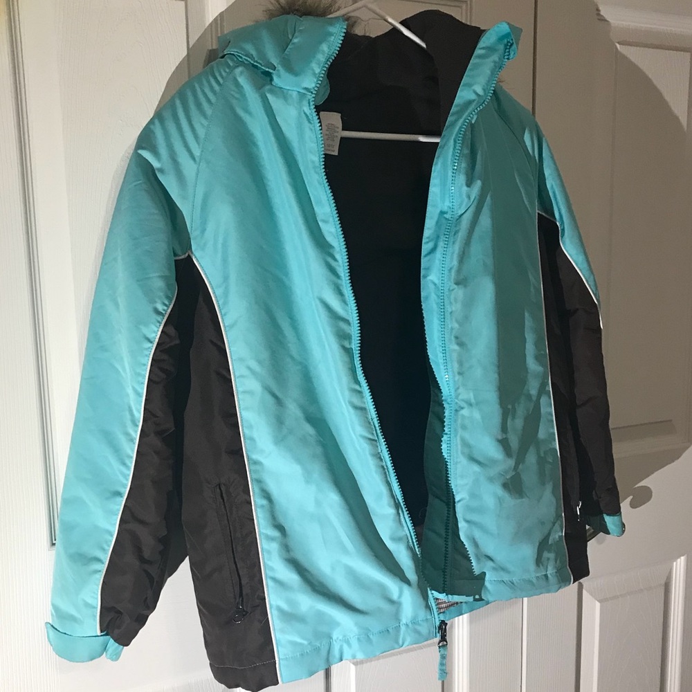 ✨SOLD✨Teal Blue/Brown Snow Jacket With Hood - Picture 1 of 7